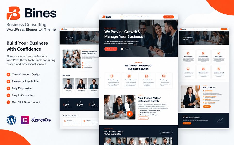 Bines - Business Consulting Wordpress Elementor Theme