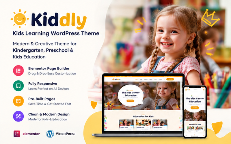 Kiddly - Kids Learning Responsive Elementor WordPress Theme