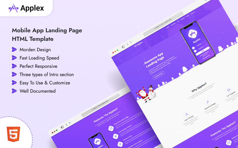 Applex - Showcase Mobile App HTML Template Landing Page