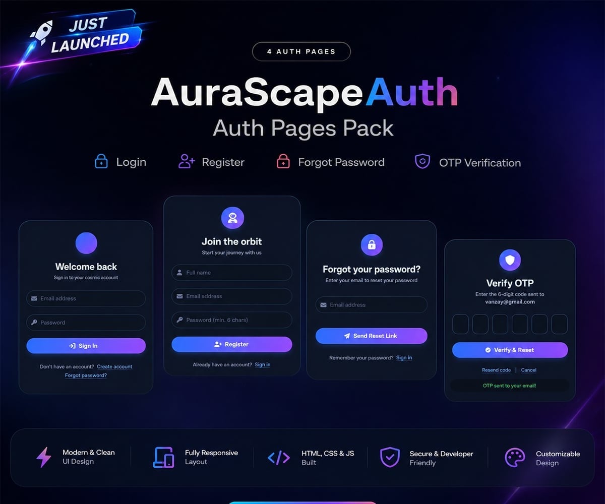 AuraScapeAuth - Auth Pages Pack - Login, Register