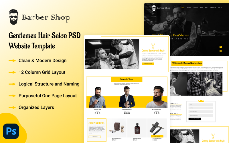 Barber Shop - Gentlemen Hair Salon Psd Website Template