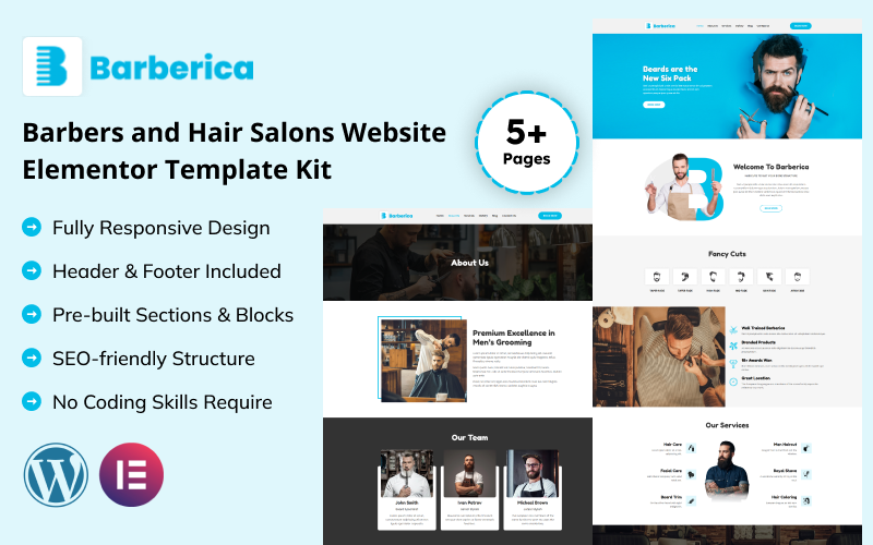 Barberica - Barbers & Hair Salons Website Elementor Kit