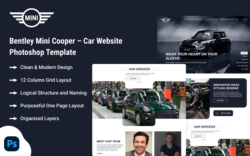 Bentley Mini Cooper - Car Website Photoshop Template