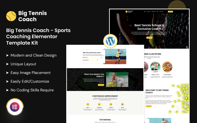 Big Tennis Coach - Sports Coaching Elementor Template Kit