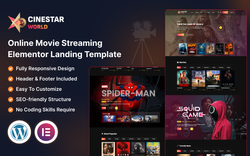 Cinestar World - Online Movie Streaming Elementor Template