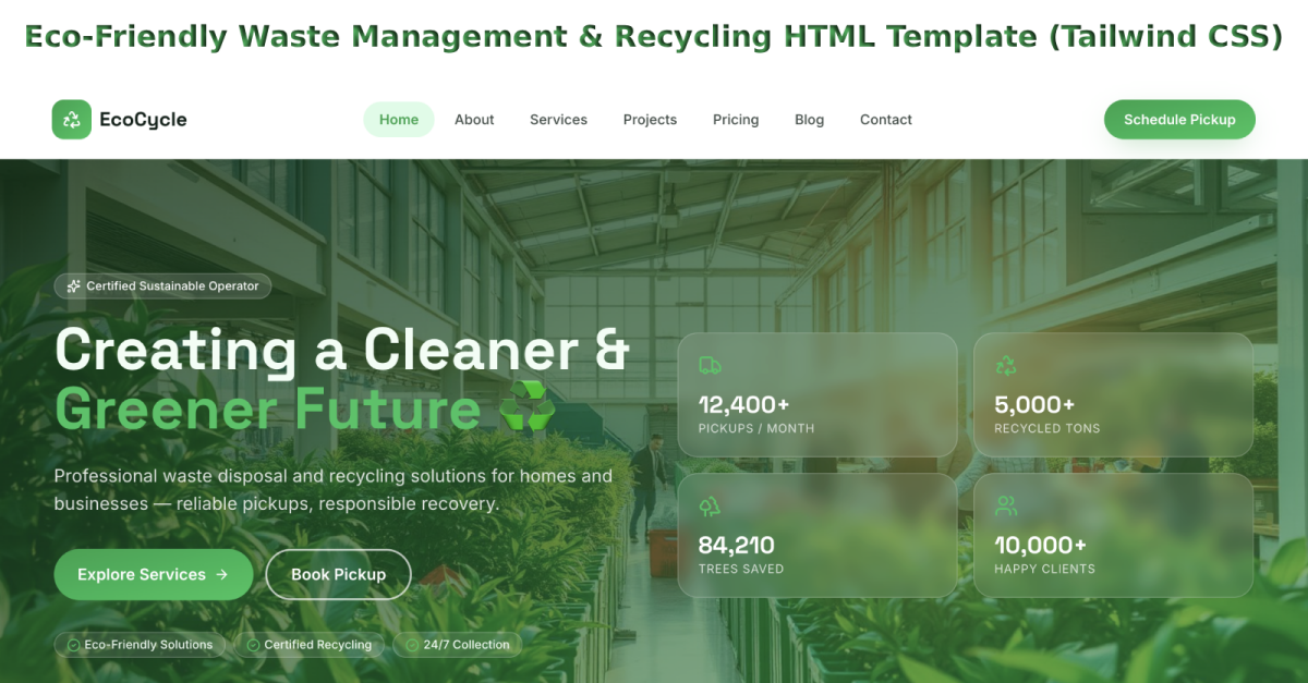 Eco‑Friendly Waste Management & Recycling HTML Template