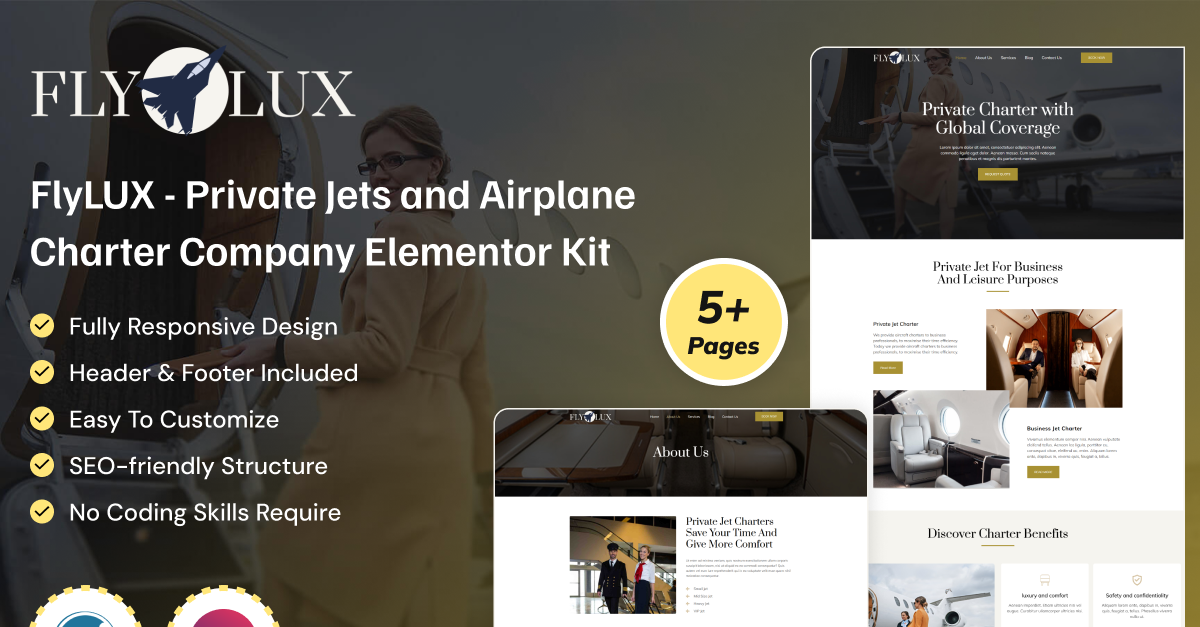 FlyLUX – Private Jets & Airplane Charter Elementor Kit