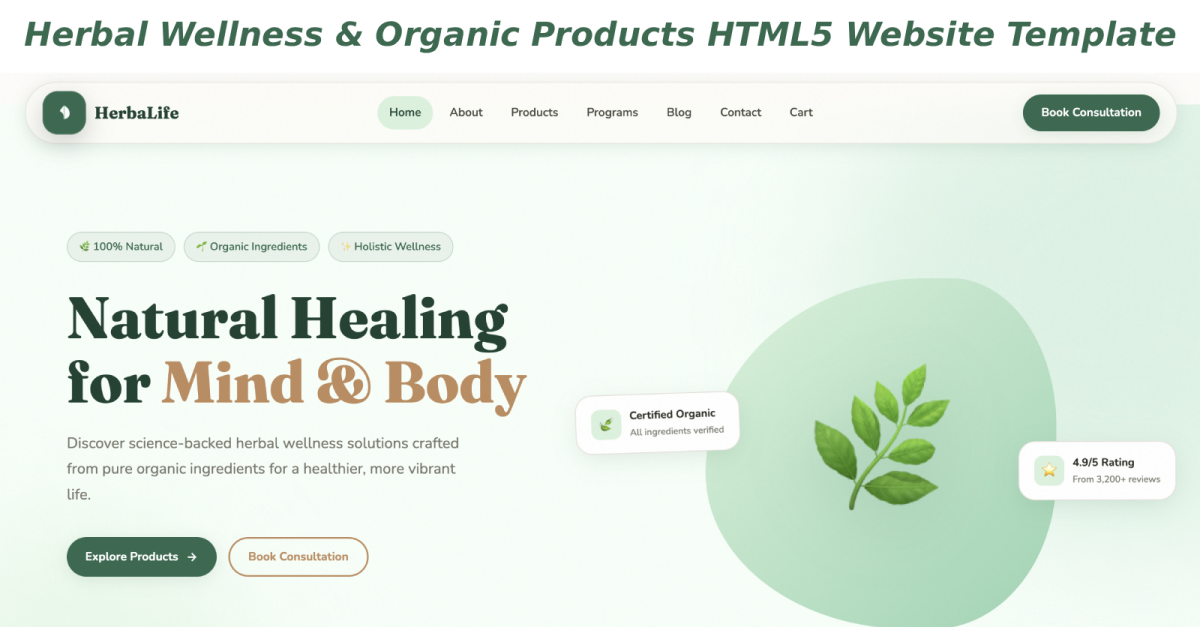 Herbal Wellness & Organic Products HTML5 Website Template