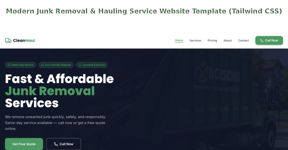 Modern Junk Removal & Hauling Service Website Template