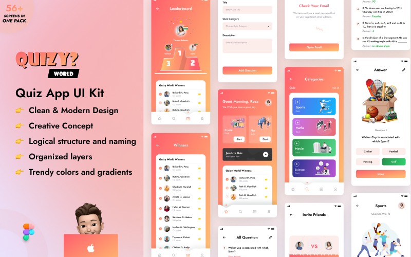 Quizy World - Quiz Mobile App Figma Ui Kit