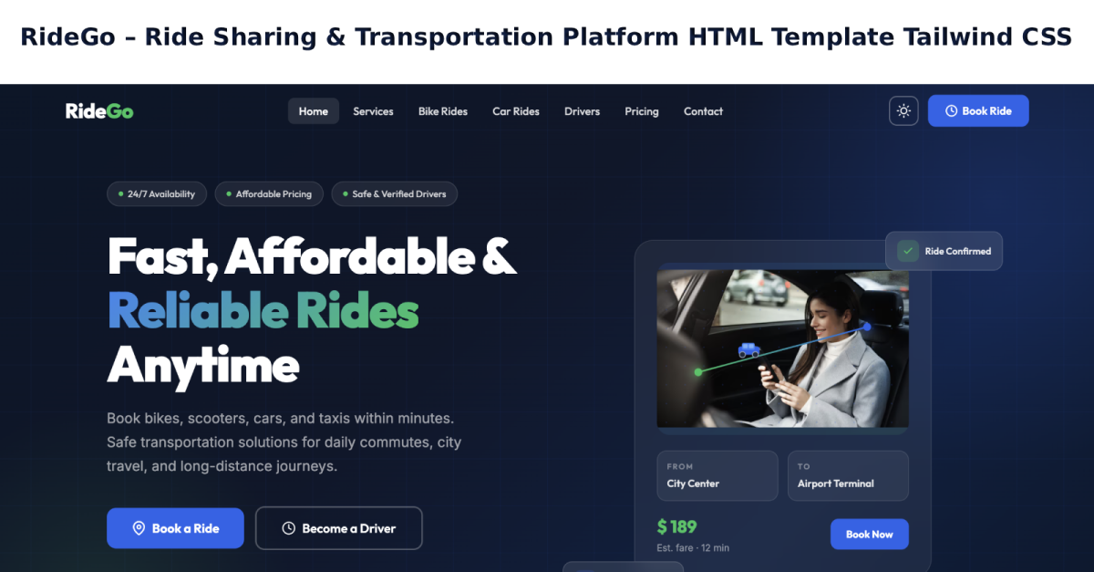 Ride Sharing & Transportation Platform HTML Template