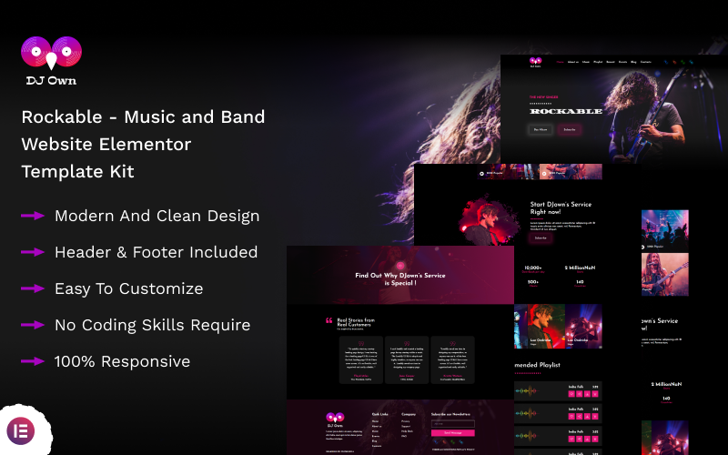 Rockable - Music & Band Website Elementor Template Kit