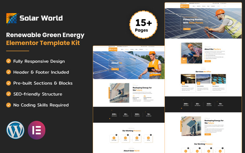 Solar World Renewable Energy Elementor Template Kit