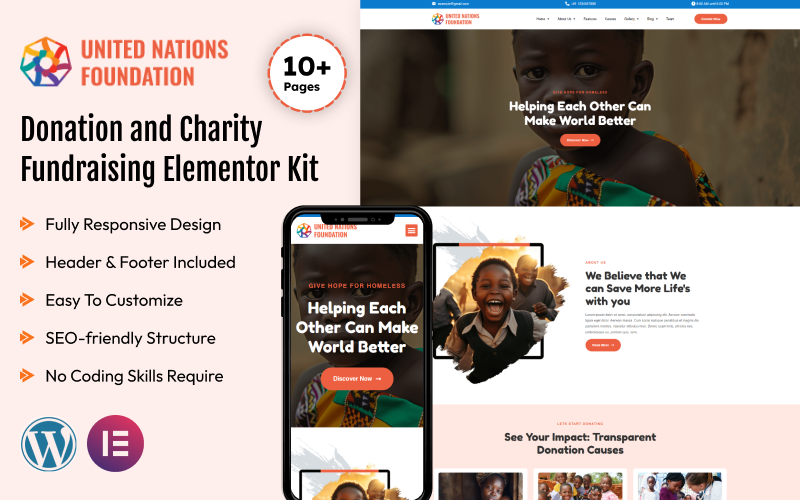 UN Foundation - Donation & Charity Fundraising Elementor Kit