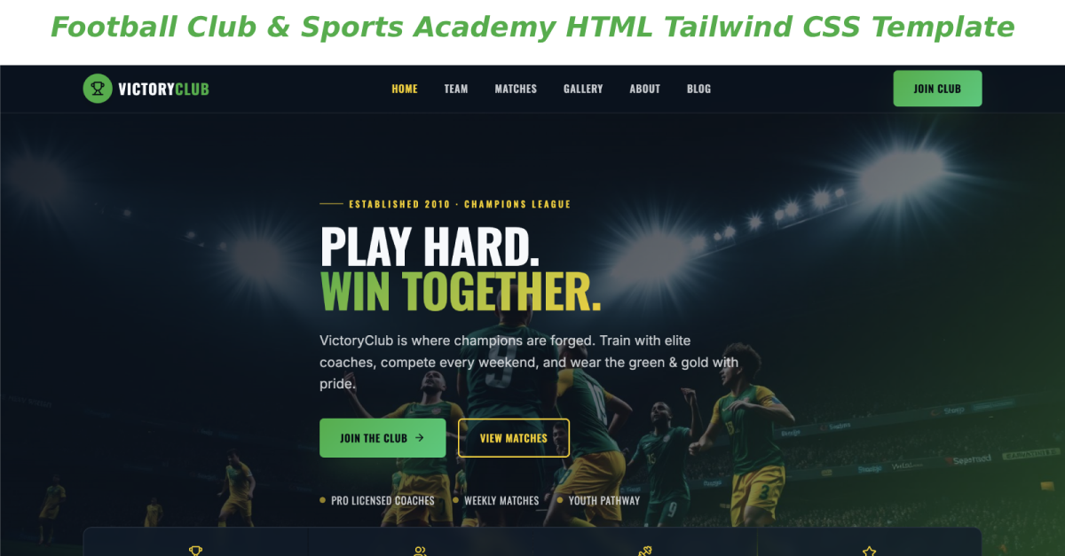 Football Club & Sports Academy HTML Tailwind CSS Template