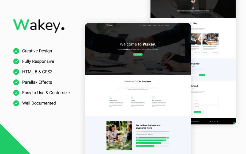 Wakey - Digital Agency One Page HTML Website Template